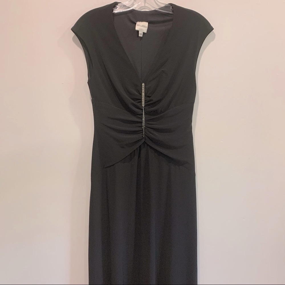 Bellessa Black Formal Maxi Draped Stretch Dress